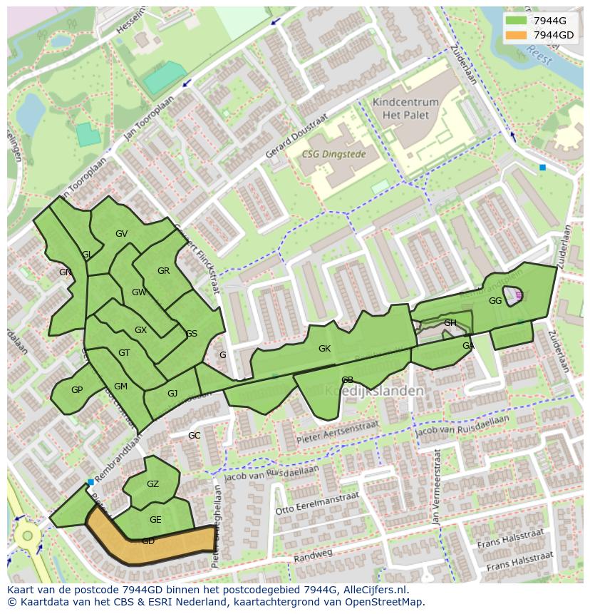 Afbeelding van het postcodegebied 7944 GD op de kaart.