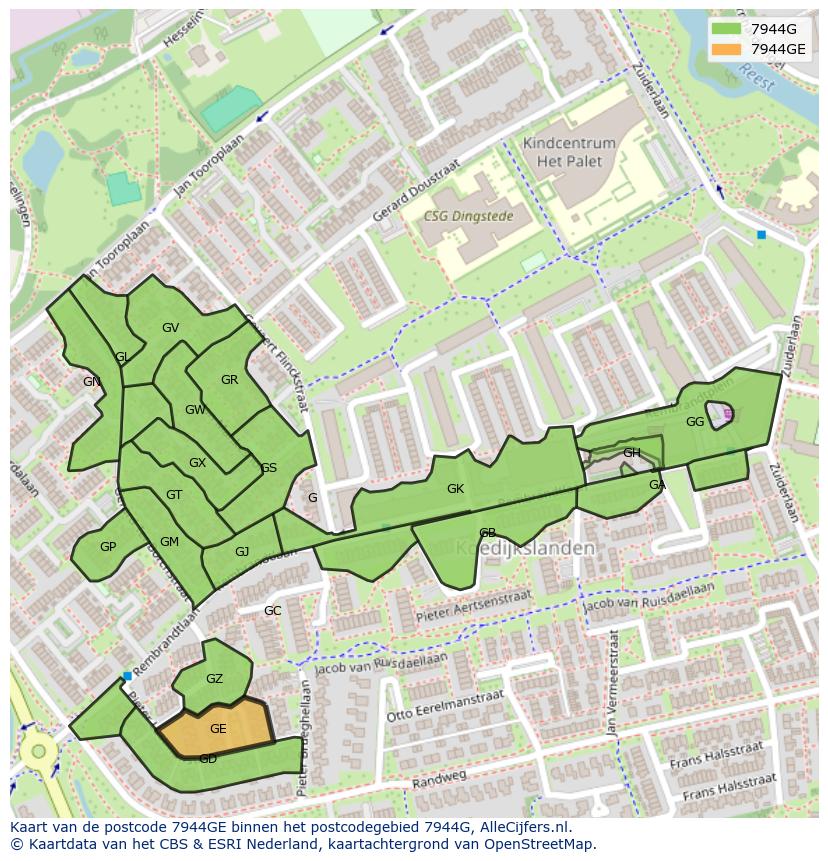 Afbeelding van het postcodegebied 7944 GE op de kaart.