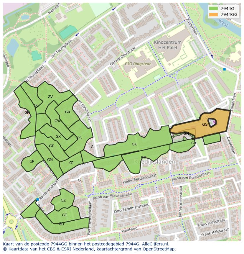 Afbeelding van het postcodegebied 7944 GG op de kaart.