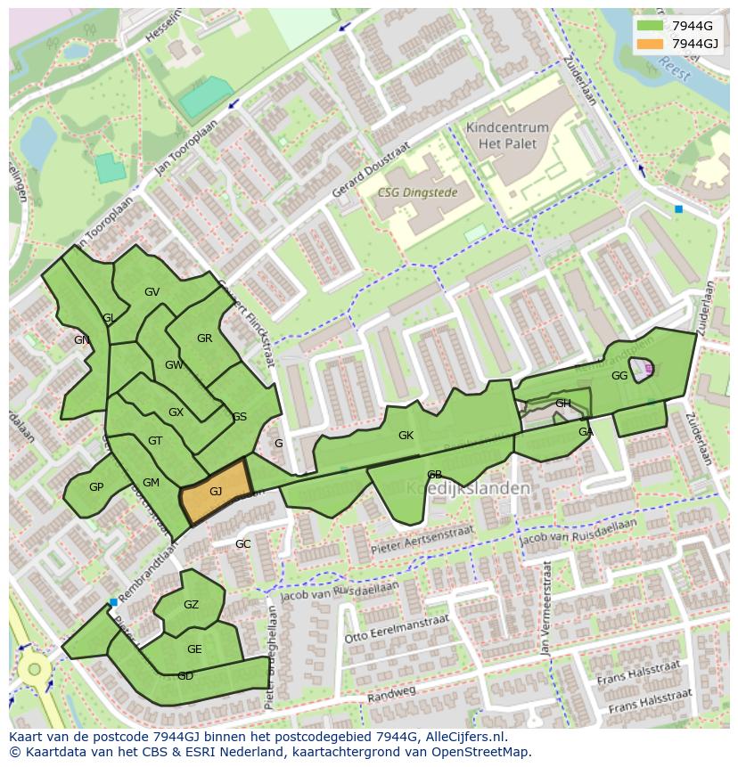 Afbeelding van het postcodegebied 7944 GJ op de kaart.