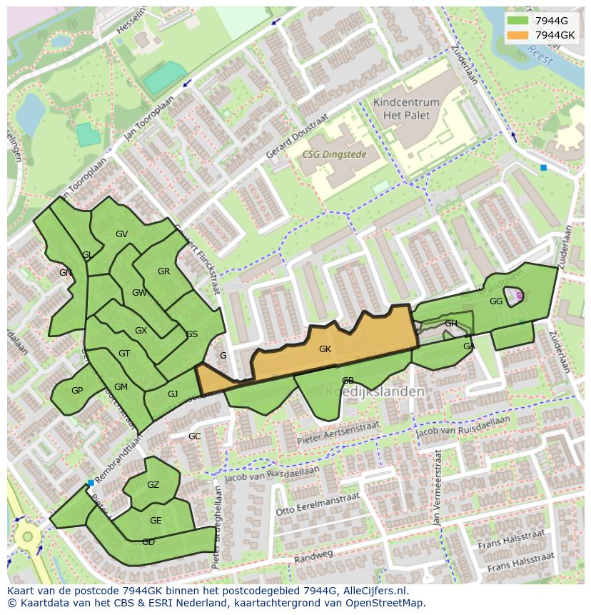 Afbeelding van het postcodegebied 7944 GK op de kaart.