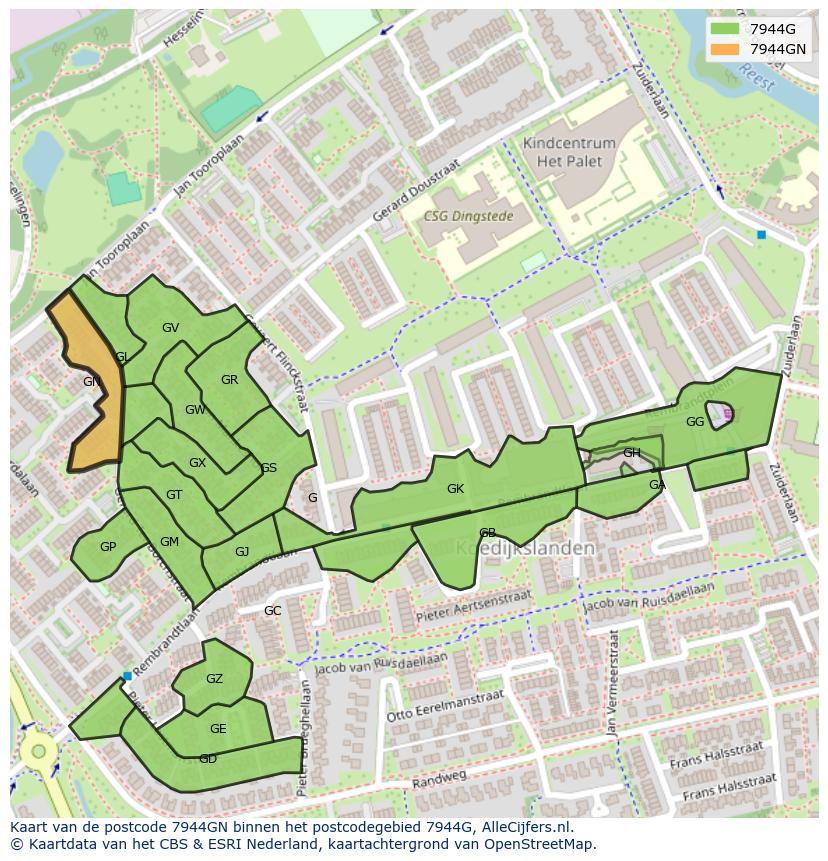 Afbeelding van het postcodegebied 7944 GN op de kaart.