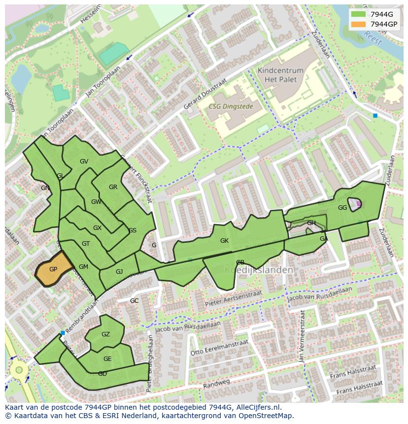 Afbeelding van het postcodegebied 7944 GP op de kaart.