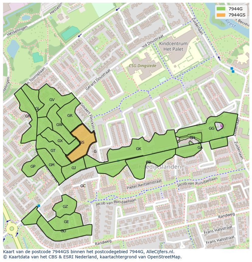 Afbeelding van het postcodegebied 7944 GS op de kaart.