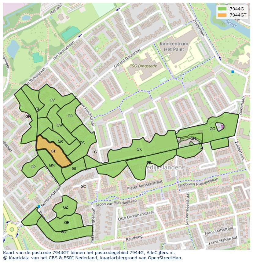 Afbeelding van het postcodegebied 7944 GT op de kaart.
