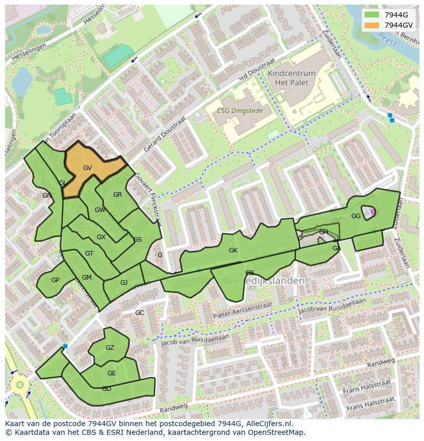Afbeelding van het postcodegebied 7944 GV op de kaart.