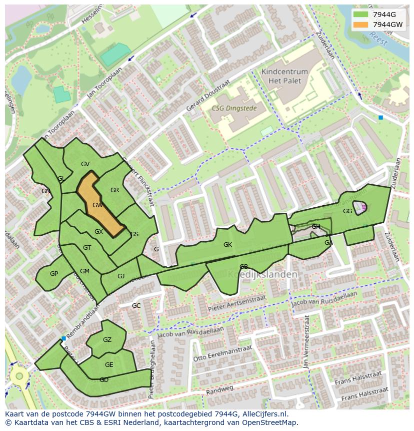 Afbeelding van het postcodegebied 7944 GW op de kaart.