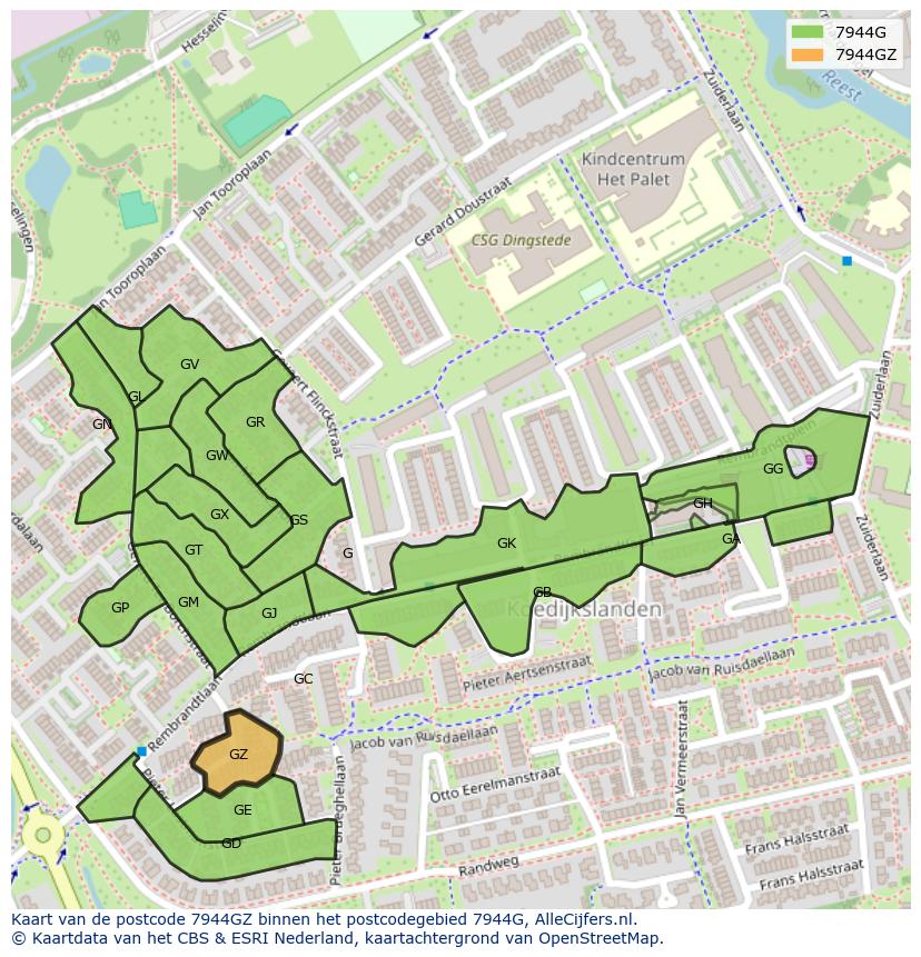 Afbeelding van het postcodegebied 7944 GZ op de kaart.