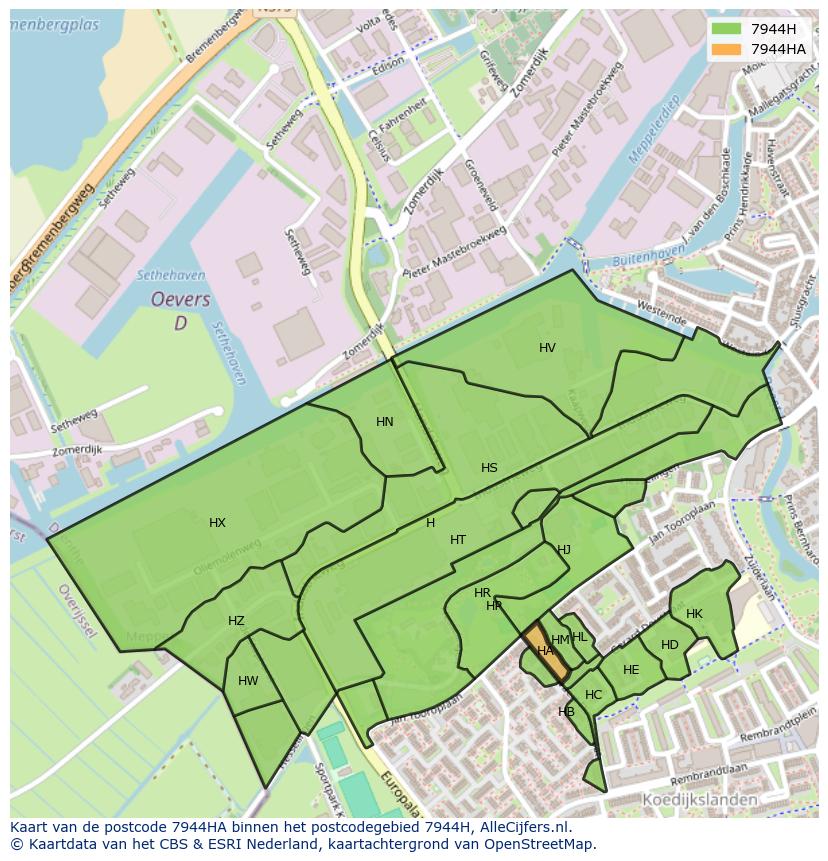 Afbeelding van het postcodegebied 7944 HA op de kaart.