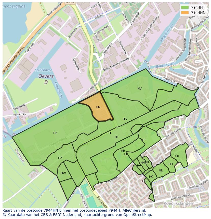 Afbeelding van het postcodegebied 7944 HN op de kaart.