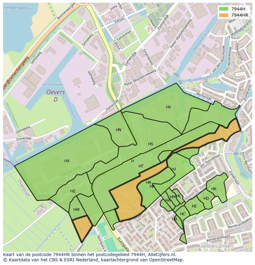 Afbeelding van het postcodegebied 7944 HR op de kaart.