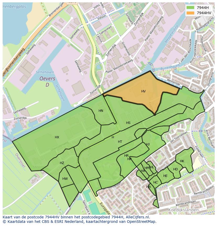 Afbeelding van het postcodegebied 7944 HV op de kaart.