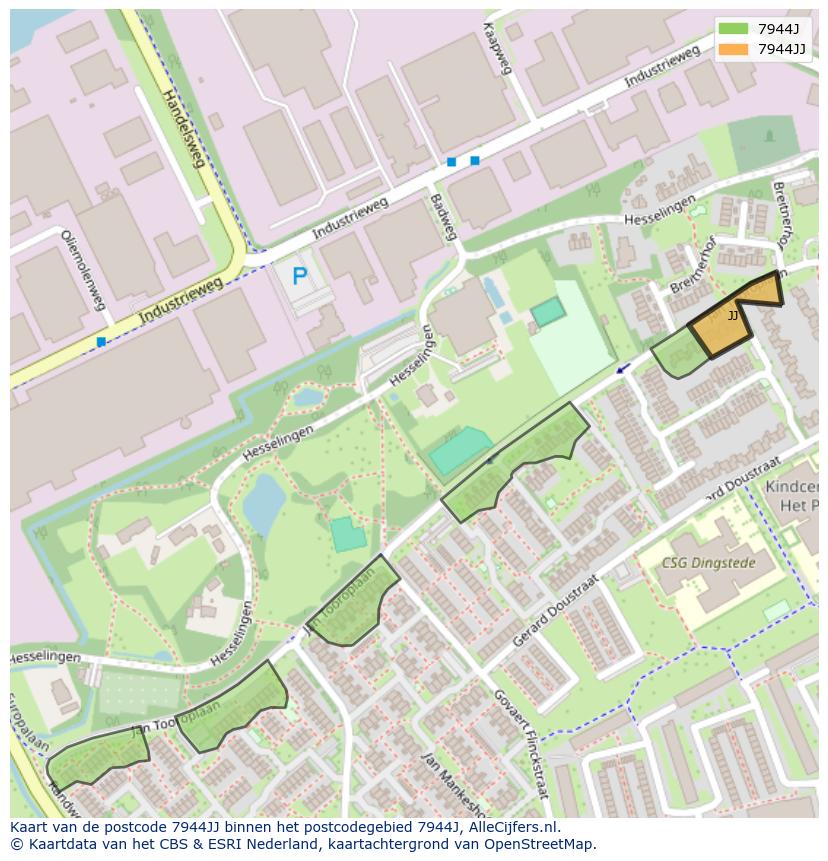 Afbeelding van het postcodegebied 7944 JJ op de kaart.