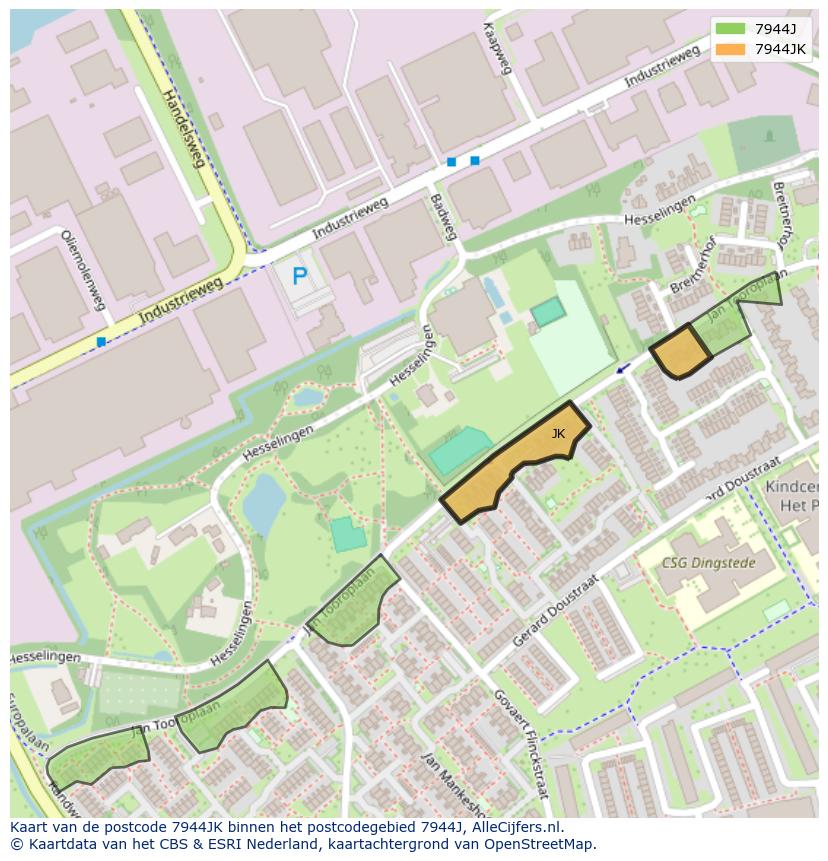 Afbeelding van het postcodegebied 7944 JK op de kaart.