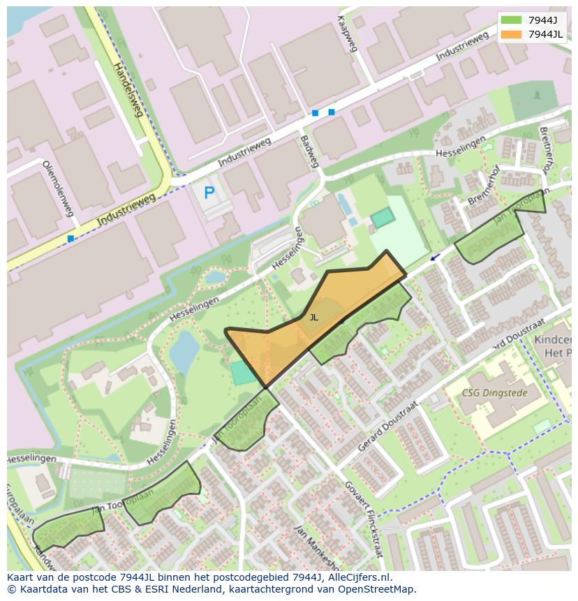 Afbeelding van het postcodegebied 7944 JL op de kaart.