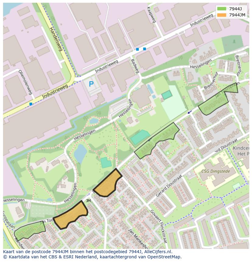 Afbeelding van het postcodegebied 7944 JM op de kaart.