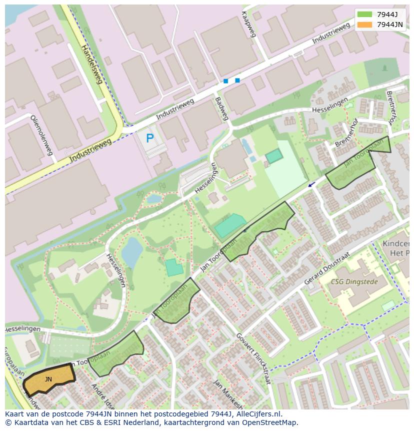 Afbeelding van het postcodegebied 7944 JN op de kaart.