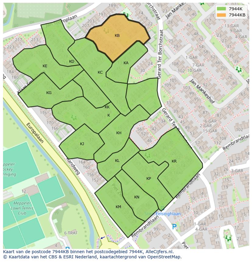 Afbeelding van het postcodegebied 7944 KB op de kaart.