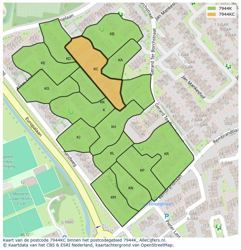 Afbeelding van het postcodegebied 7944 KC op de kaart.