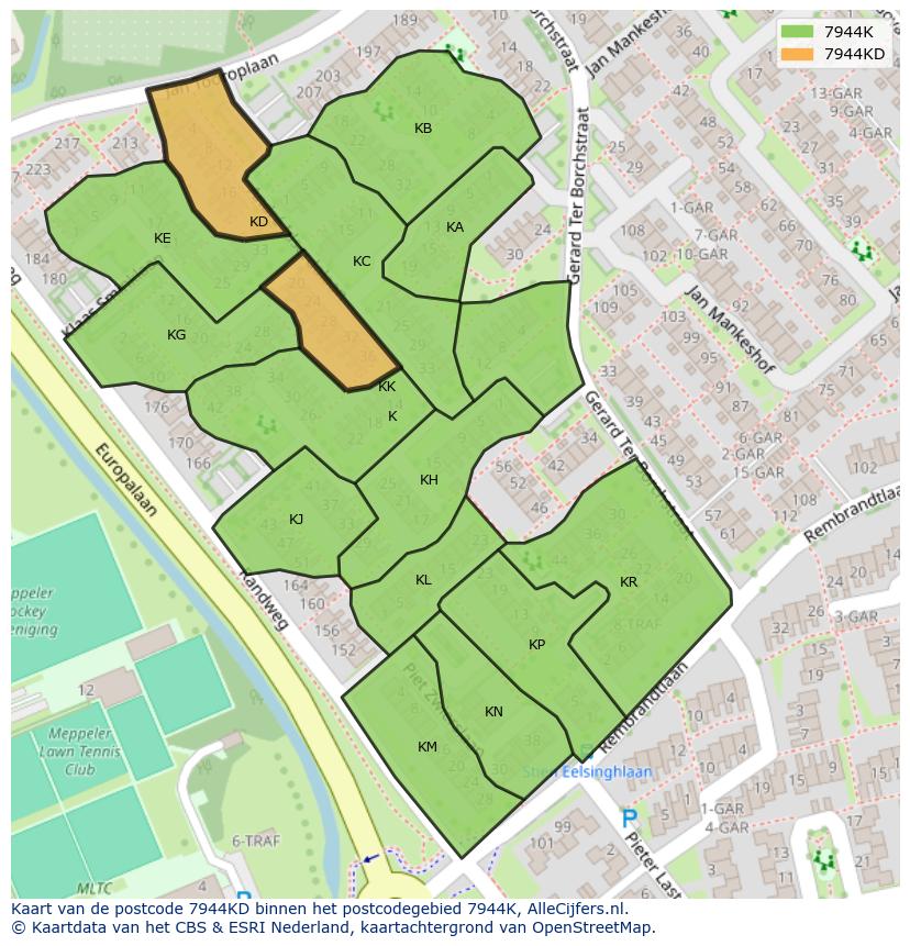 Afbeelding van het postcodegebied 7944 KD op de kaart.