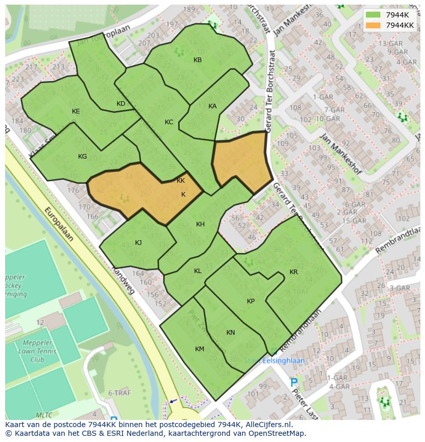 Afbeelding van het postcodegebied 7944 KK op de kaart.