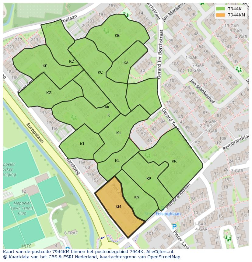 Afbeelding van het postcodegebied 7944 KM op de kaart.