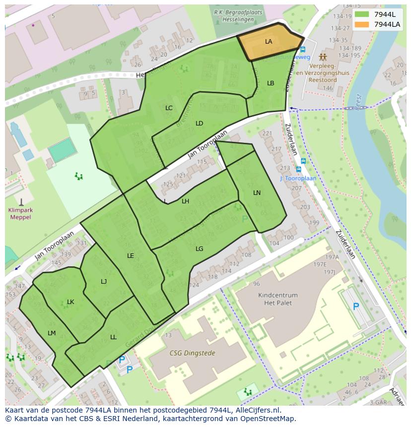 Afbeelding van het postcodegebied 7944 LA op de kaart.
