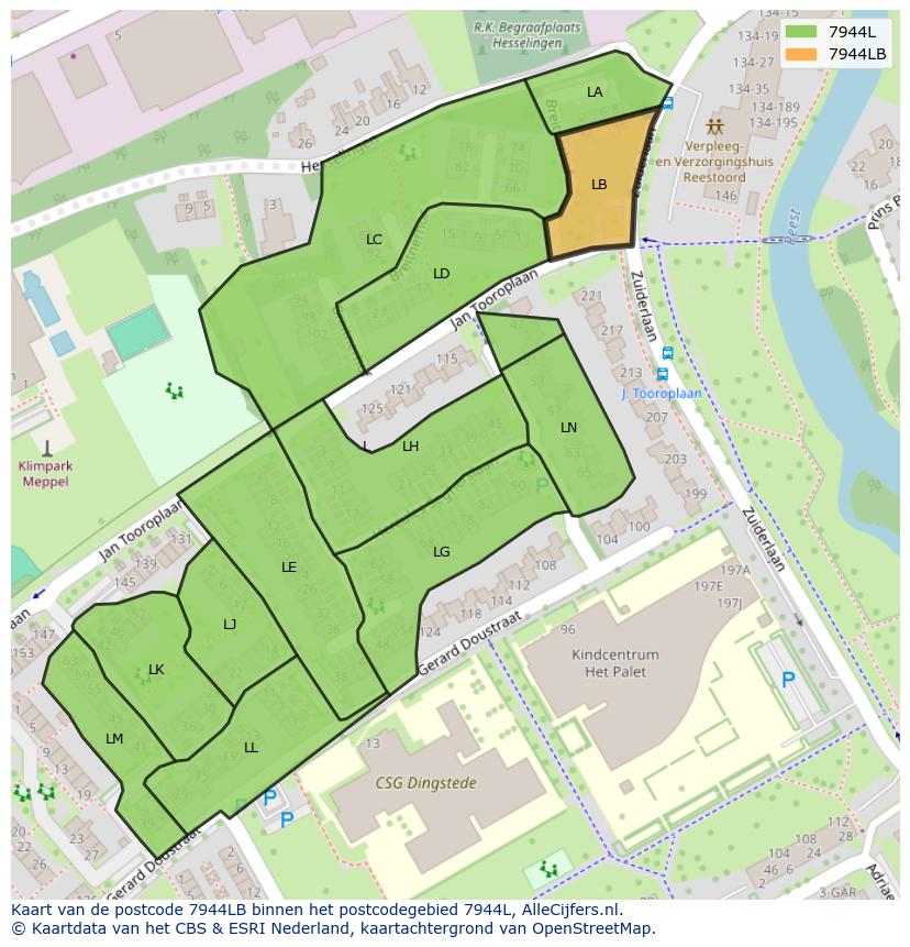 Afbeelding van het postcodegebied 7944 LB op de kaart.