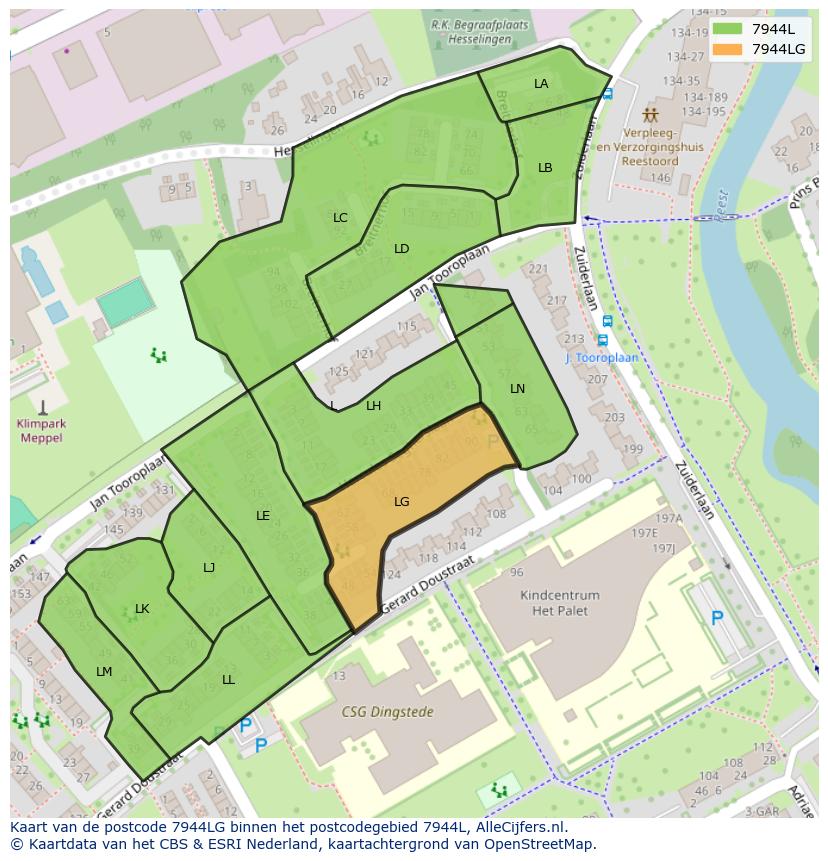 Afbeelding van het postcodegebied 7944 LG op de kaart.