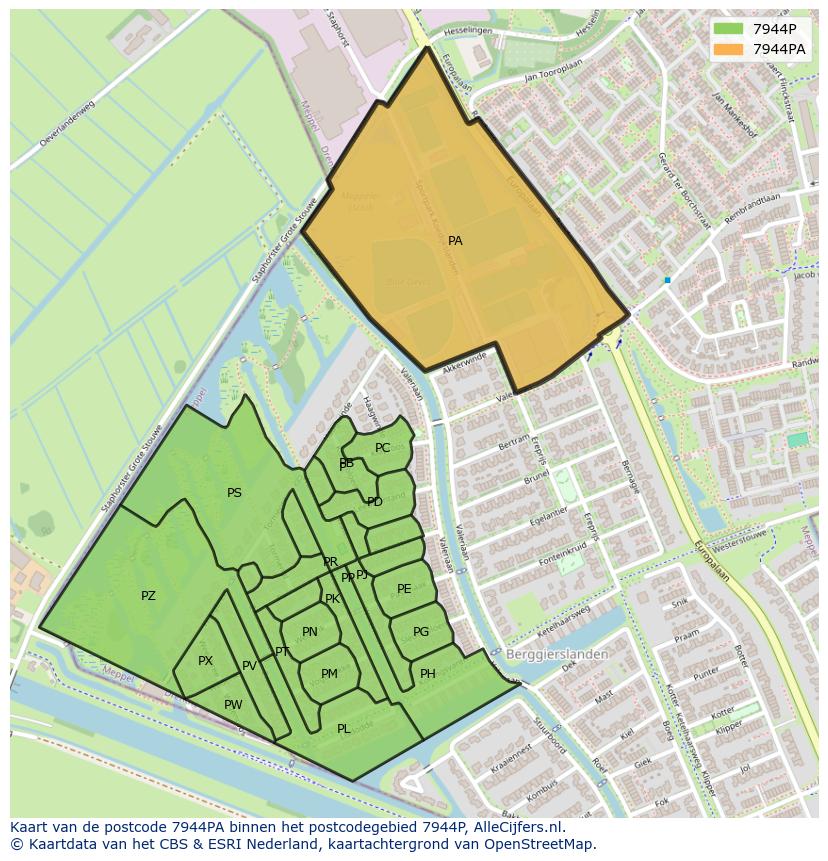 Afbeelding van het postcodegebied 7944 PA op de kaart.