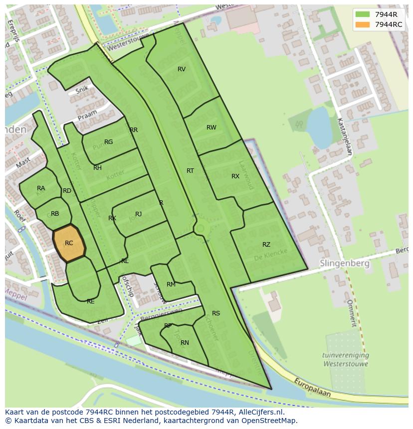 Afbeelding van het postcodegebied 7944 RC op de kaart.