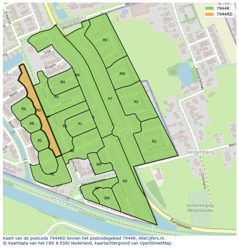 Afbeelding van het postcodegebied 7944 RD op de kaart.
