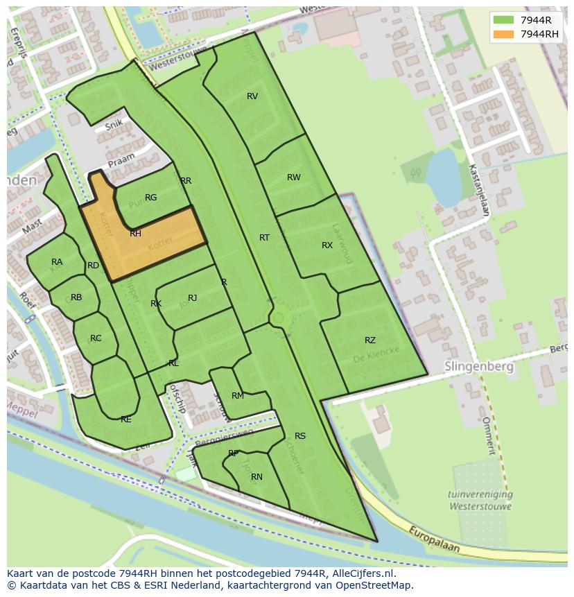 Afbeelding van het postcodegebied 7944 RH op de kaart.
