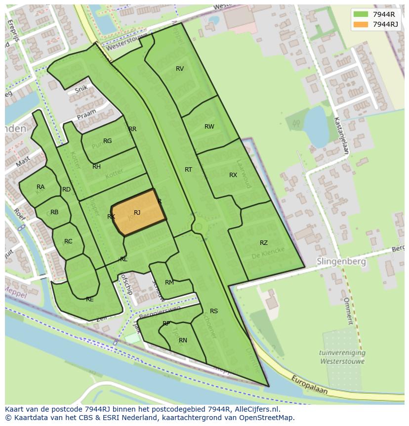 Afbeelding van het postcodegebied 7944 RJ op de kaart.