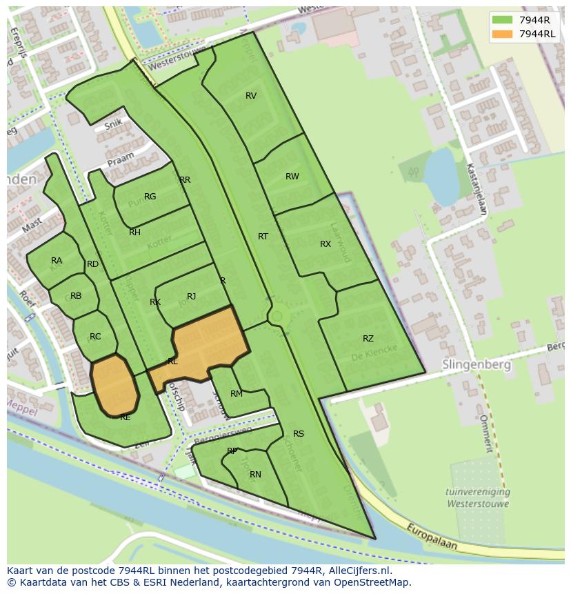Afbeelding van het postcodegebied 7944 RL op de kaart.