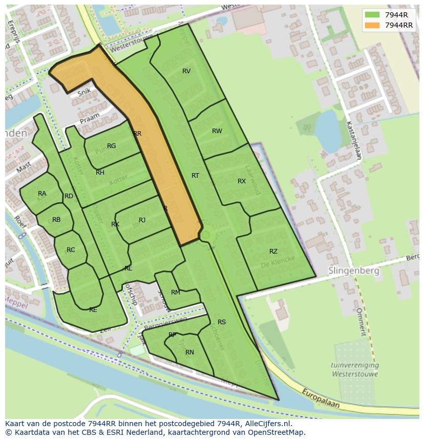 Afbeelding van het postcodegebied 7944 RR op de kaart.