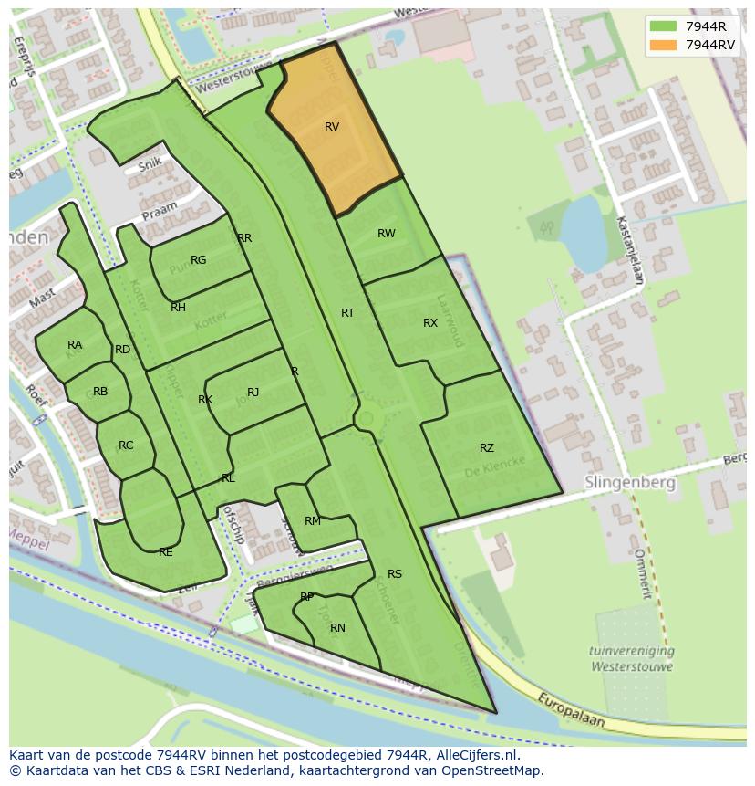 Afbeelding van het postcodegebied 7944 RV op de kaart.