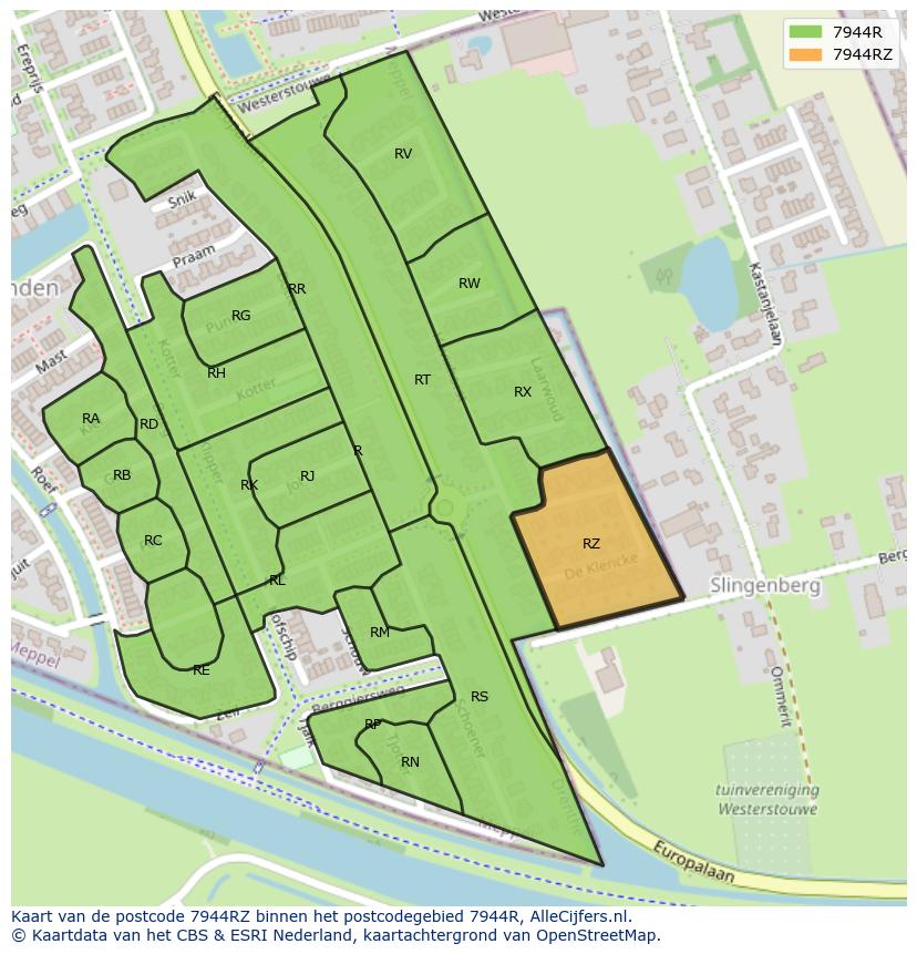 Afbeelding van het postcodegebied 7944 RZ op de kaart.