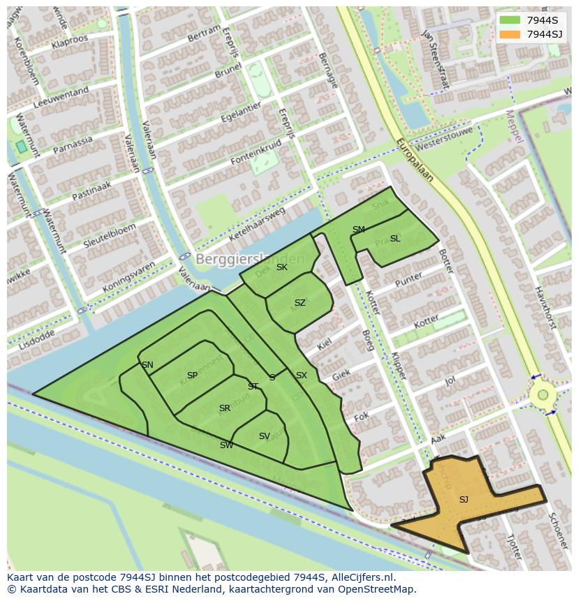 Afbeelding van het postcodegebied 7944 SJ op de kaart.