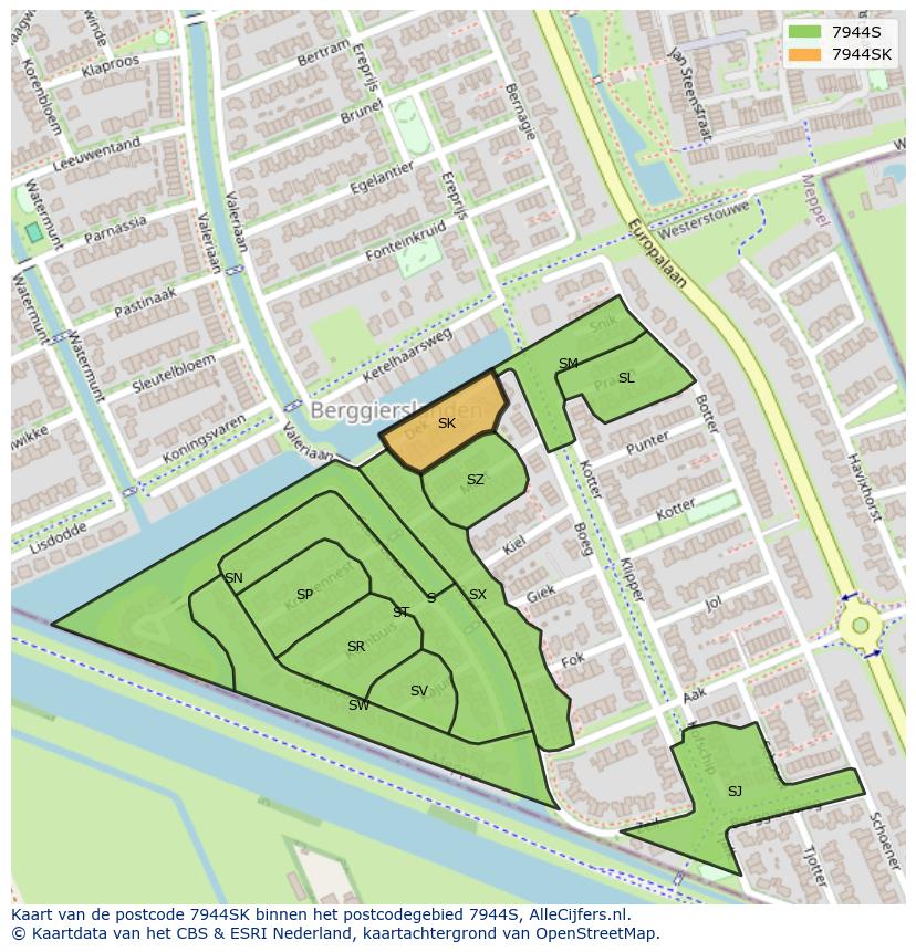 Afbeelding van het postcodegebied 7944 SK op de kaart.