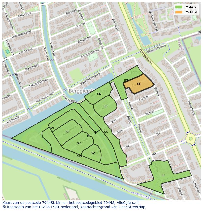 Afbeelding van het postcodegebied 7944 SL op de kaart.