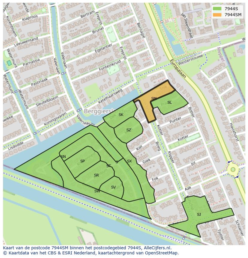 Afbeelding van het postcodegebied 7944 SM op de kaart.