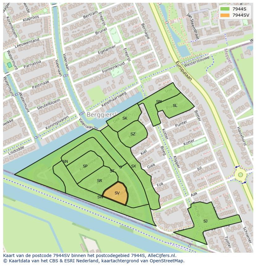 Afbeelding van het postcodegebied 7944 SV op de kaart.