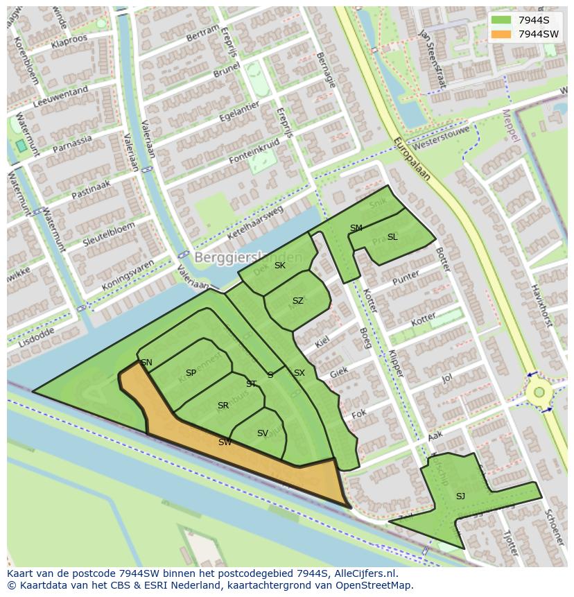 Afbeelding van het postcodegebied 7944 SW op de kaart.