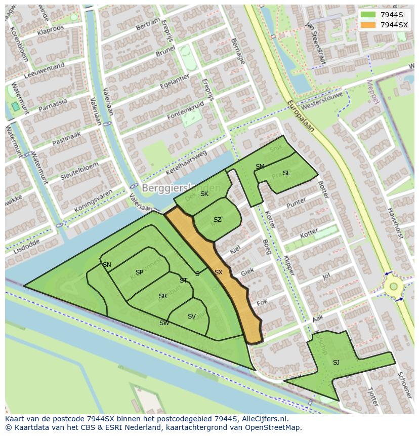 Afbeelding van het postcodegebied 7944 SX op de kaart.