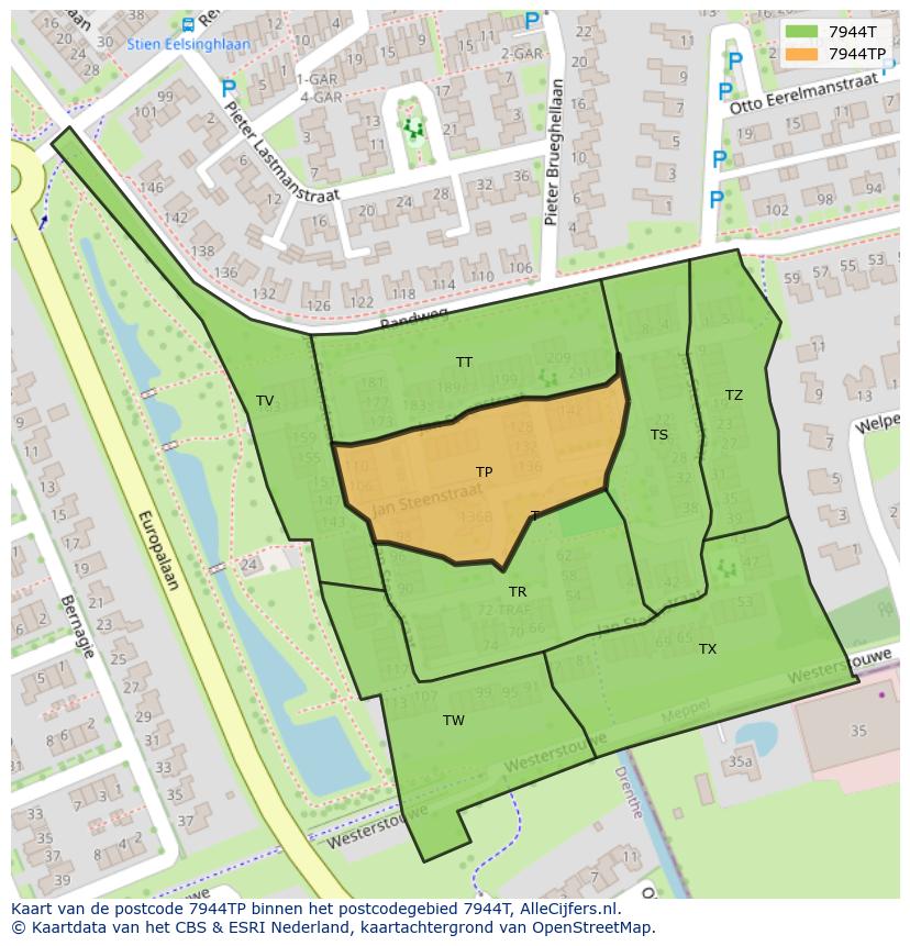 Afbeelding van het postcodegebied 7944 TP op de kaart.