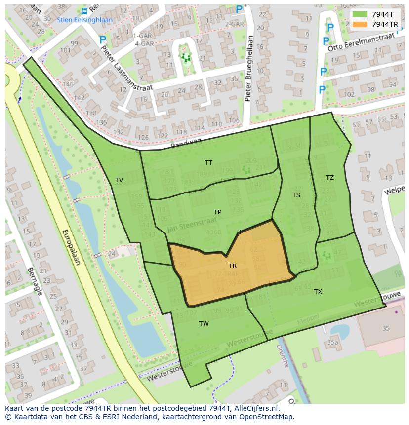Afbeelding van het postcodegebied 7944 TR op de kaart.