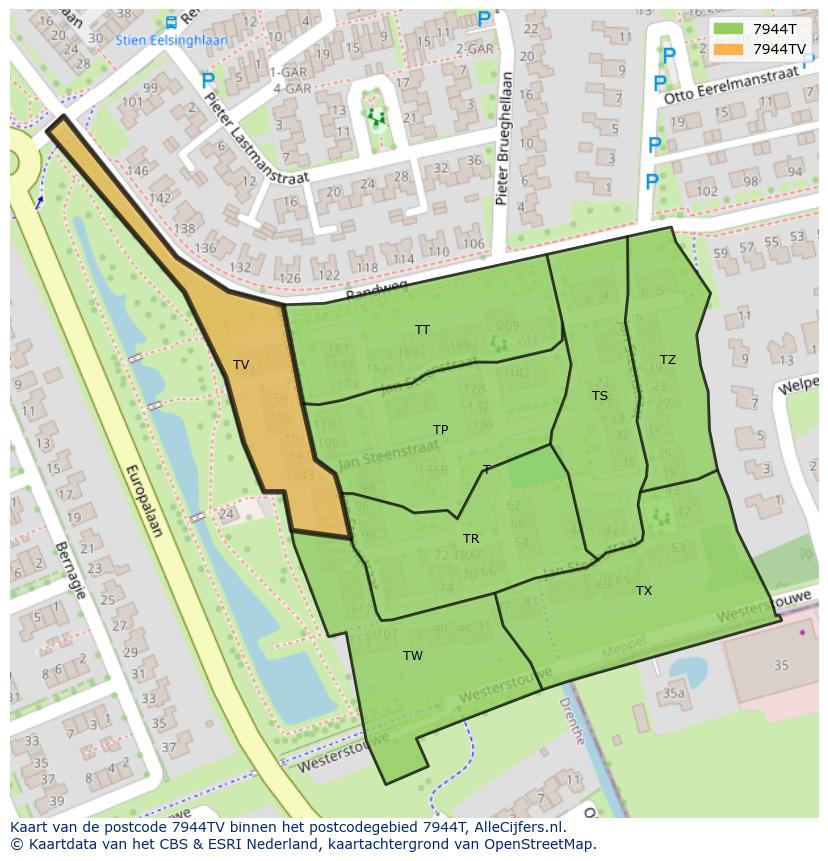 Afbeelding van het postcodegebied 7944 TV op de kaart.