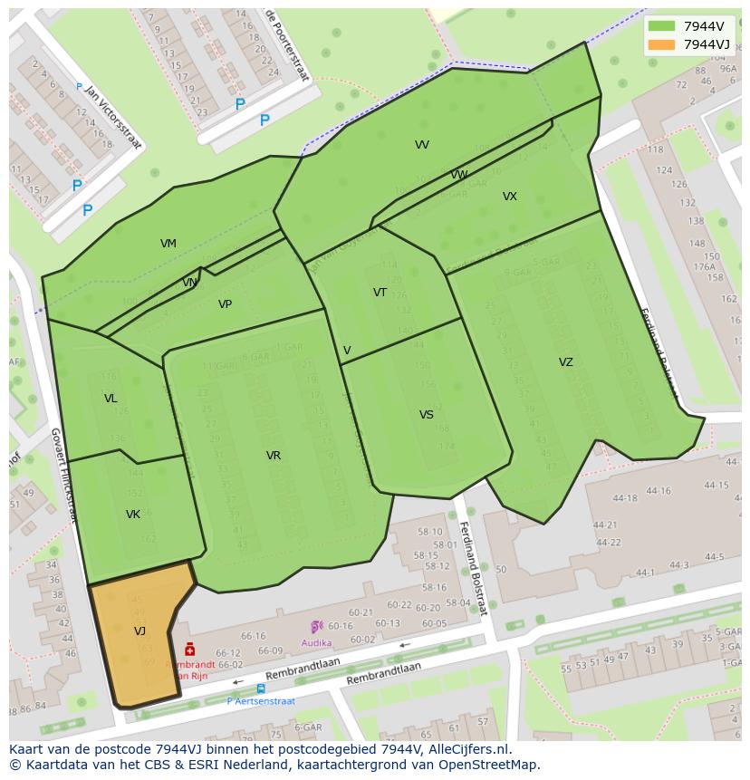Afbeelding van het postcodegebied 7944 VJ op de kaart.