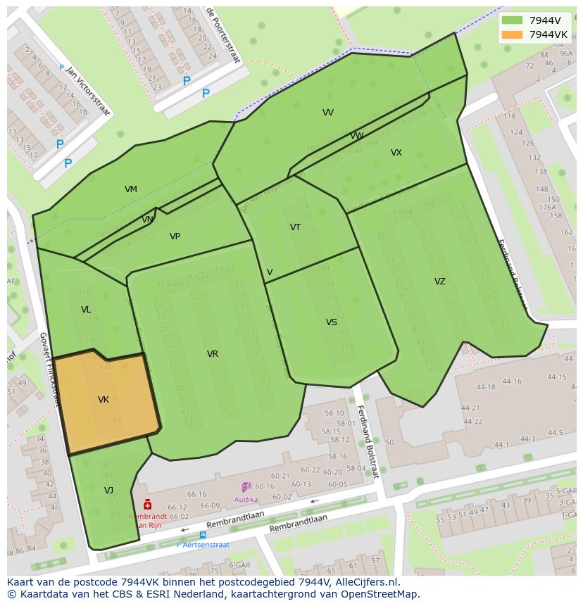 Afbeelding van het postcodegebied 7944 VK op de kaart.